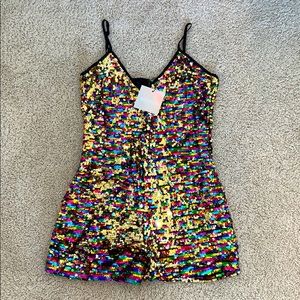 Rainbow Sequin Romper-Petite